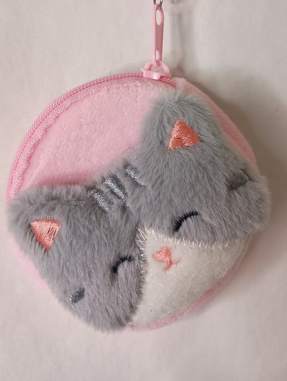 Women's Keychain Bag Charm Cute Plush Kitty Coin Purse Baby Pink - Picture 2 of 5